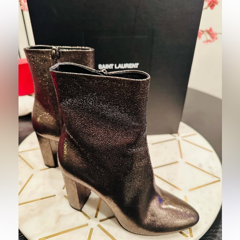 Saint Laurent Women's Glittery Black Heeled Boots